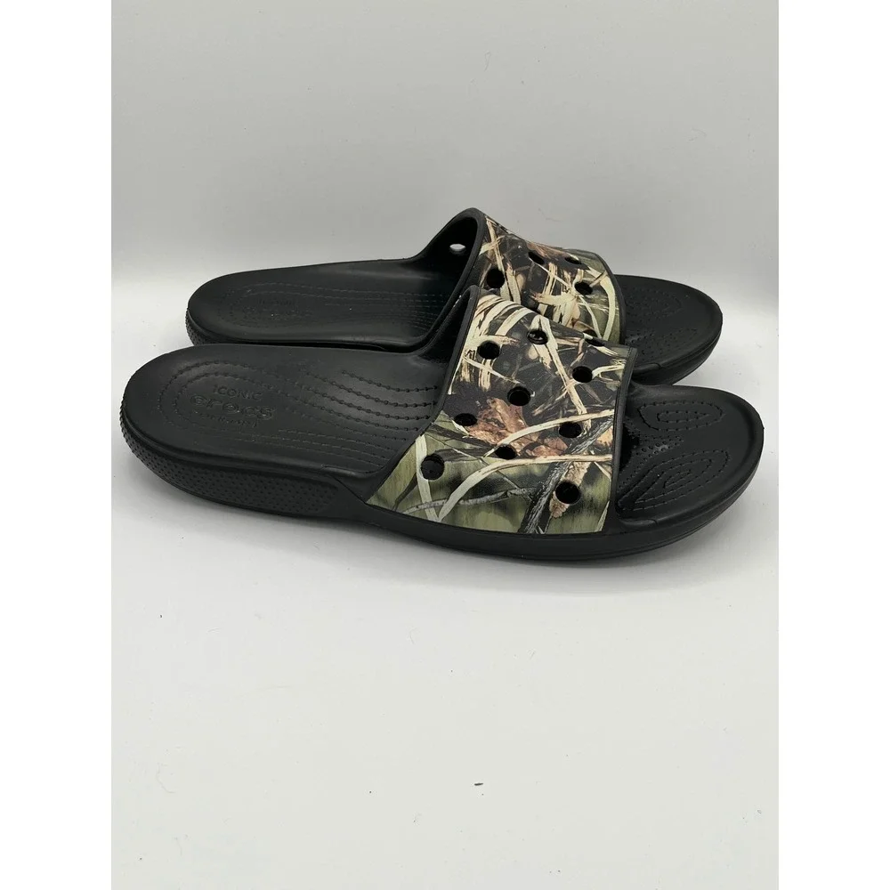 Crocs Classic Slide Men Sz 13 Black Realtree Edge Camo Sandal 206121-060